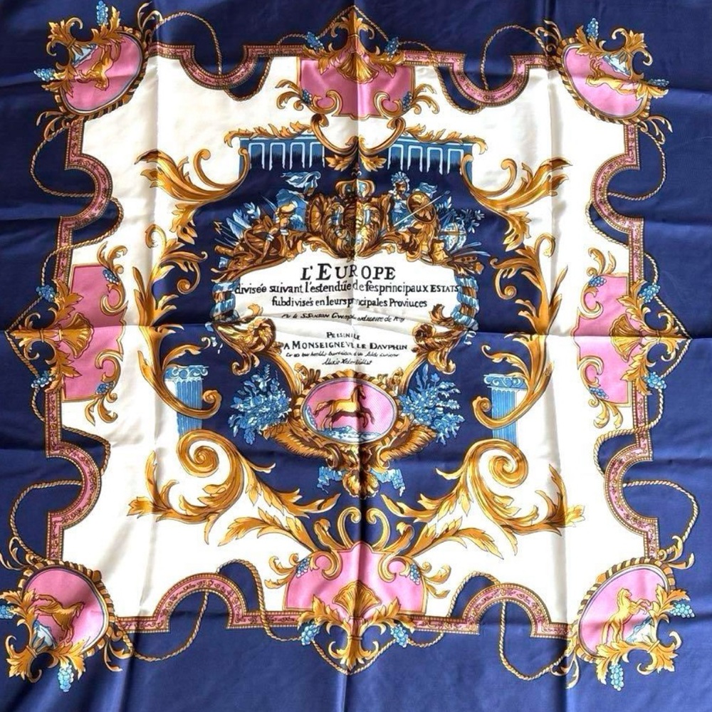 St. Lussince silk #8 Elegant Blue and Gold Scarf